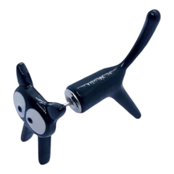 Jiji Black Cat Earrings Pierced Ear Jackets Big Eye Kitty Pet Sitter Cat Lady - Picture 3 of 6